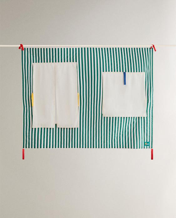 KIDS' X THE ANIMALS OBSERVATORY COTTON CURTAIN WITH WINDOWS