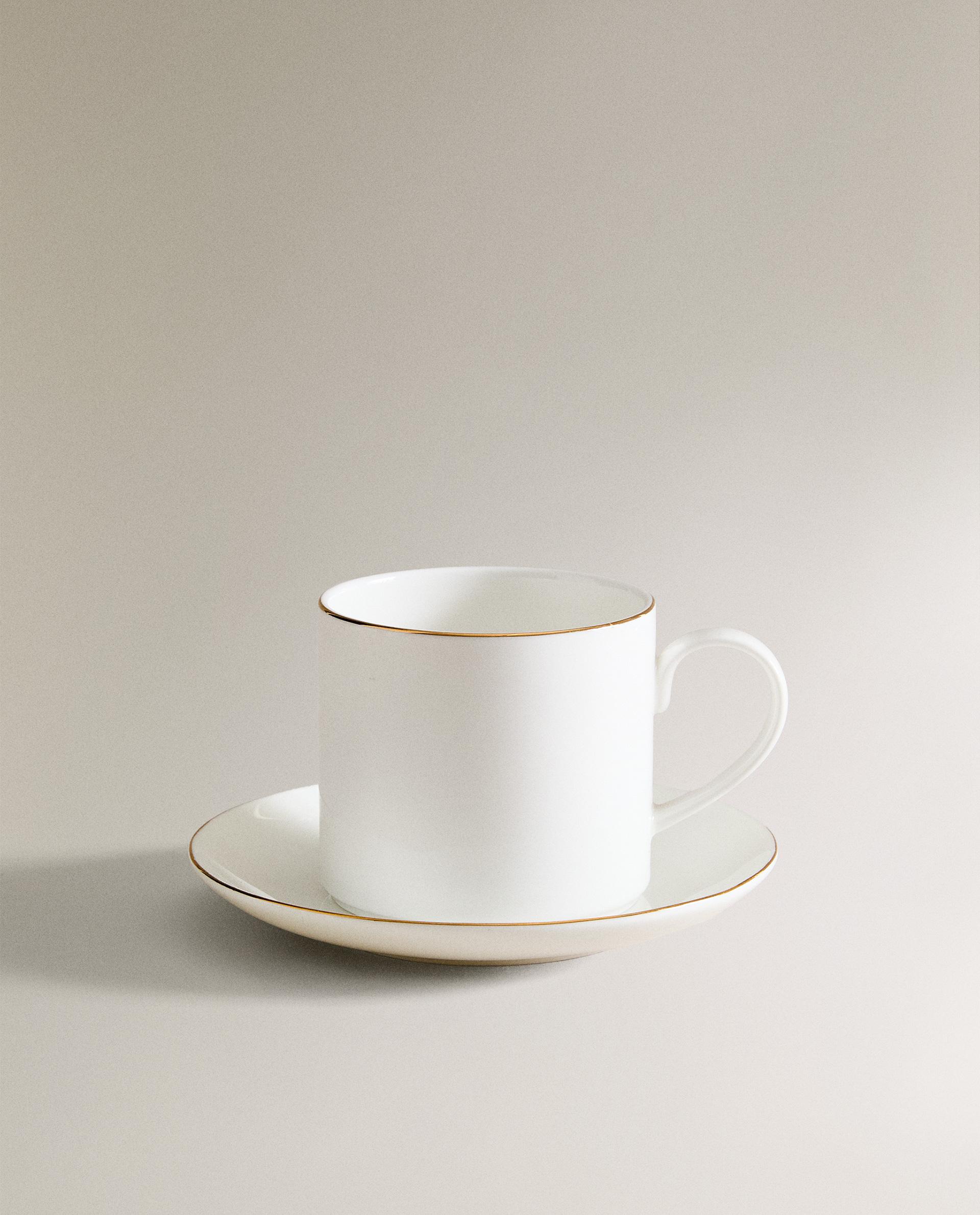 TAZZA DA CAFFÈ CON PIATTINO IN BONE CHINA CON BORDO