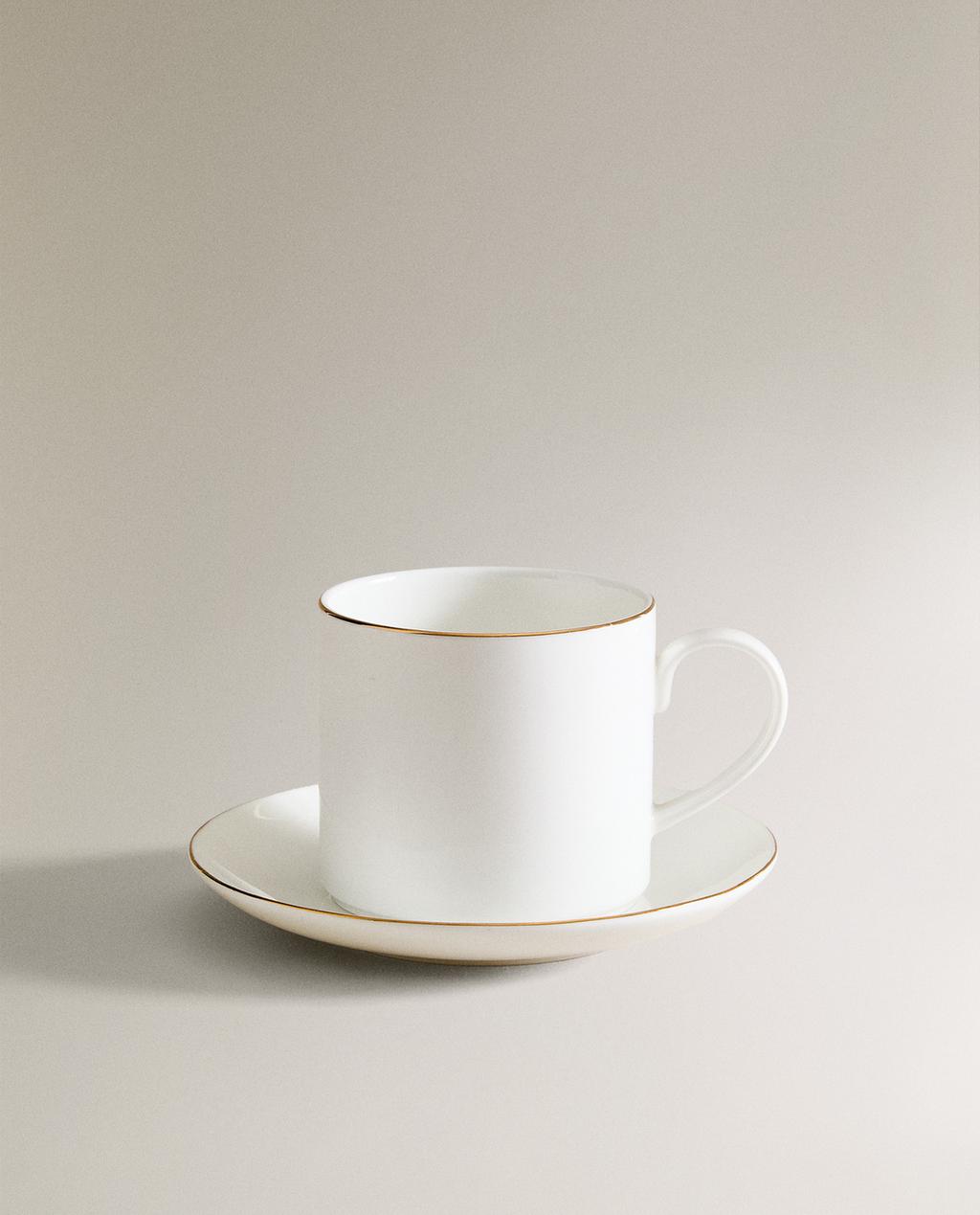 XÍCARA DE CAFÉ COM PRATO BONE CHINA COM BORDA