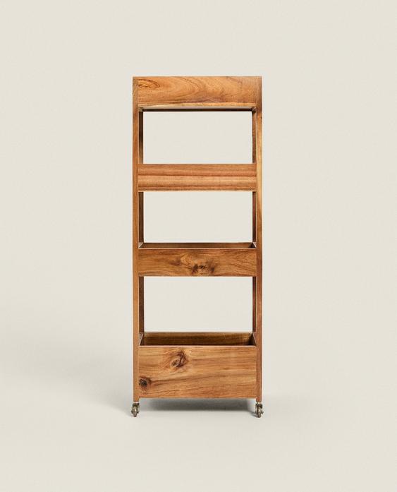Acacia Wood Storage Unit with Wheels - Versatile & Mobile