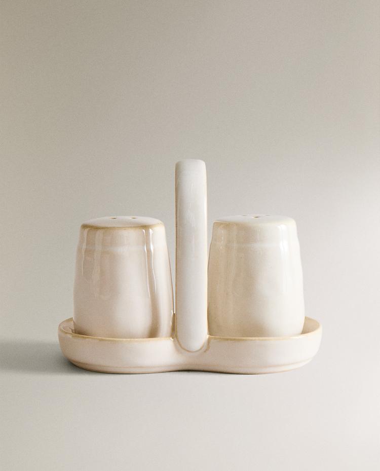 STONEWARE SALT AND PEPPER SHAKERS