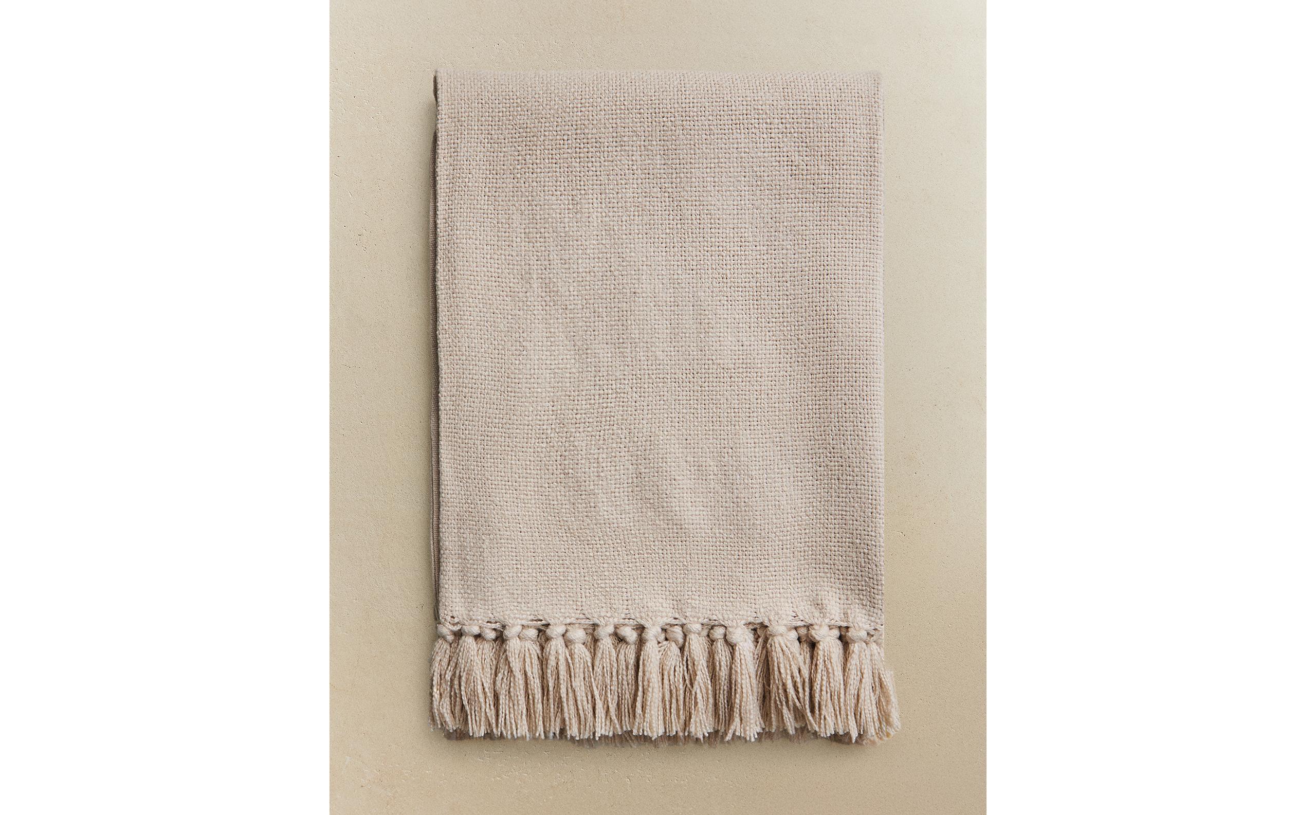 ZARA  フリンジ 付き ブランケット ホワイト ブラウン ザラホーム フリンジ ブランケット | Zara Home 日本/Japan