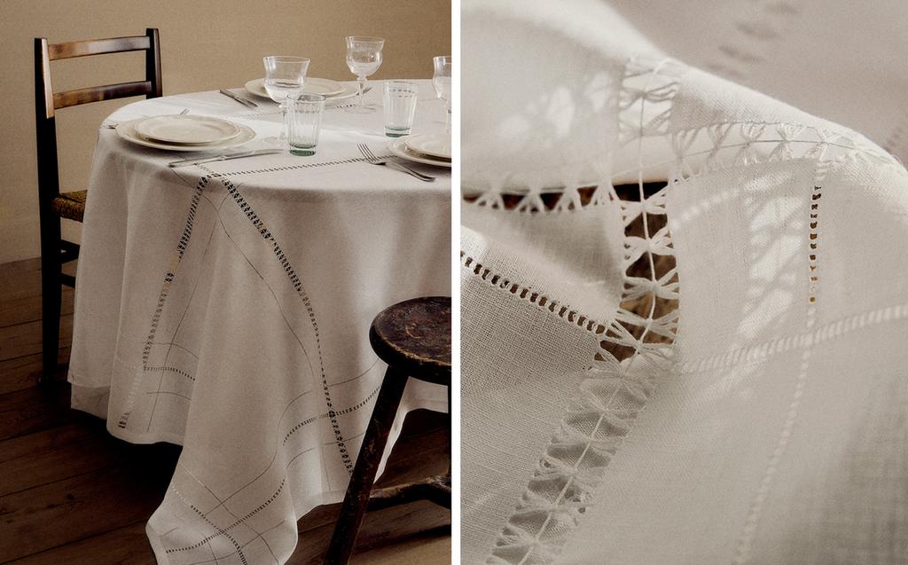 헴스티치 자수 린넨 테이블보 헴스티치 자수 린넨 테이블보
