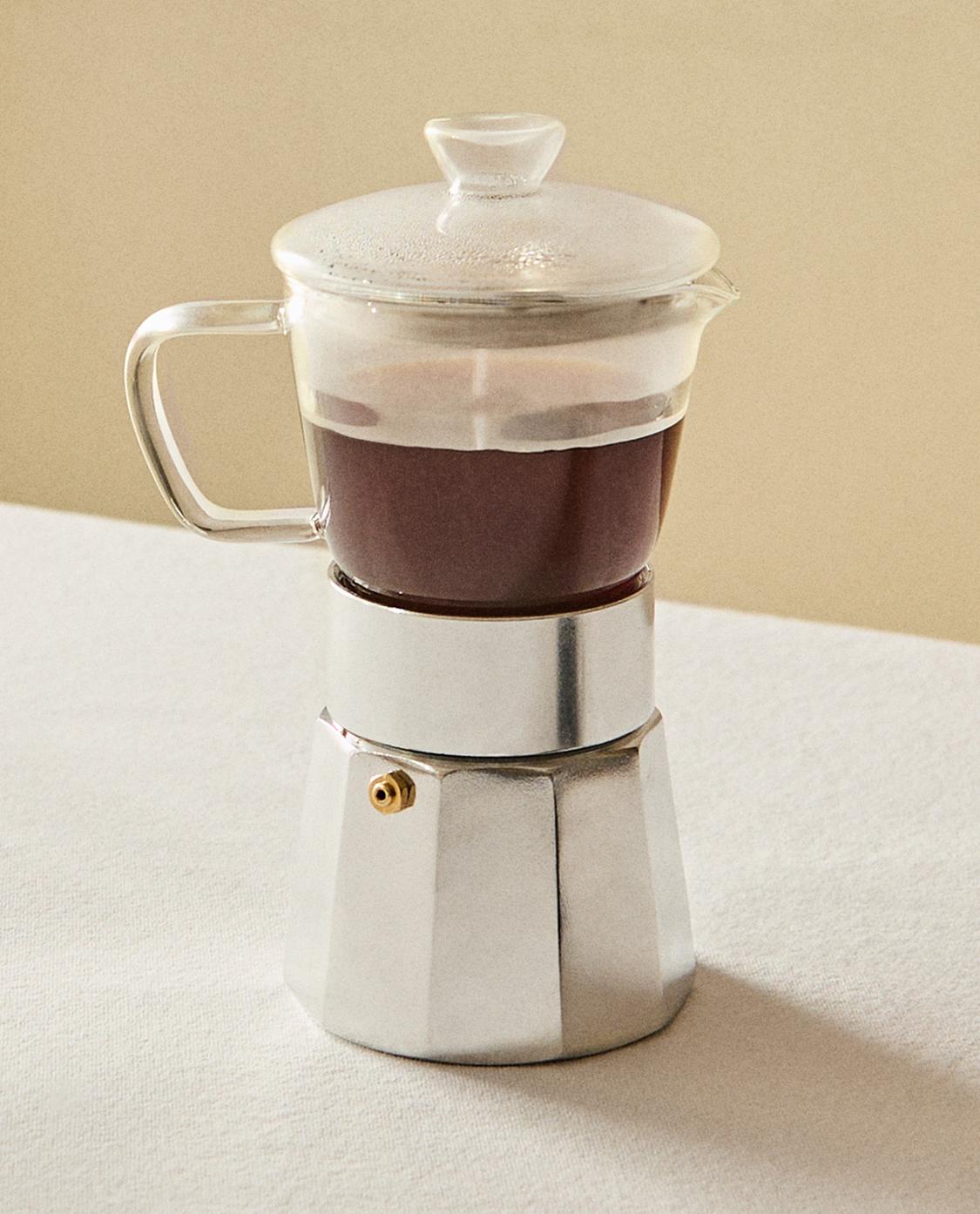 Caffettiera Moka In Vetro E Acciaio – 240 Ml, Adatta A Tutti I Piani Cottura, Manico Ergonomico Anti-ustione | Design Moderno E Trasparente