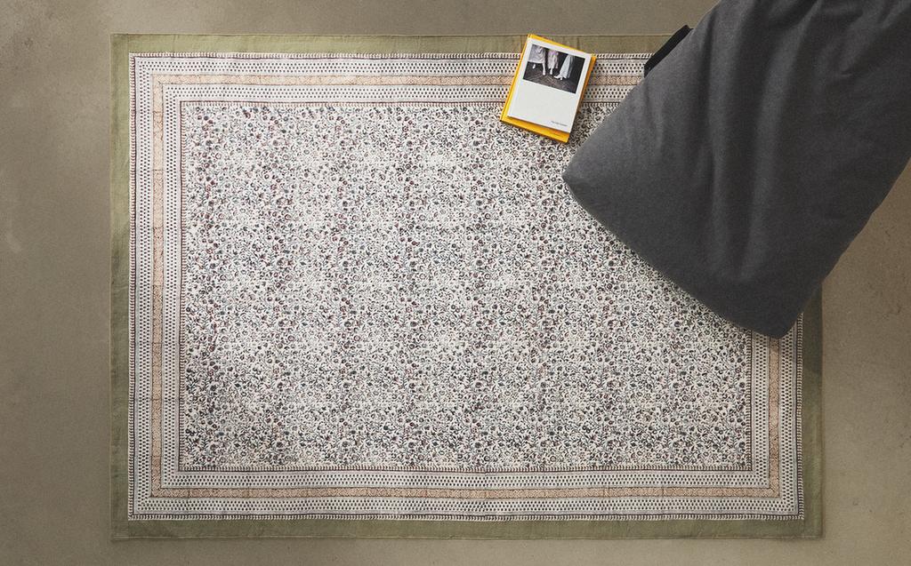 ブロックプリント フラワーコットンラグ