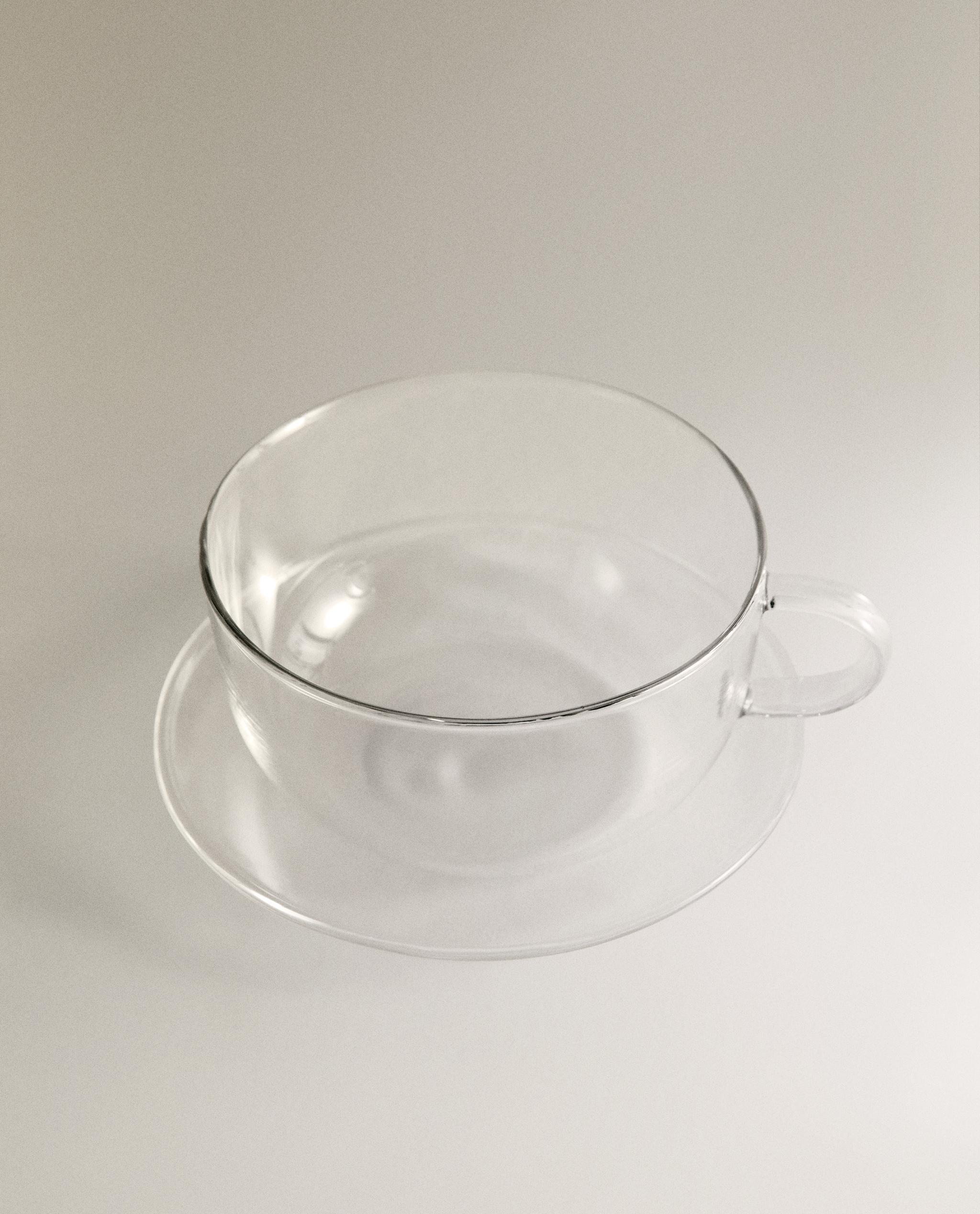 BOROSILICATE GLASS TEACUP AND SAUCER WITH SILVER RIM product thumbnail 4