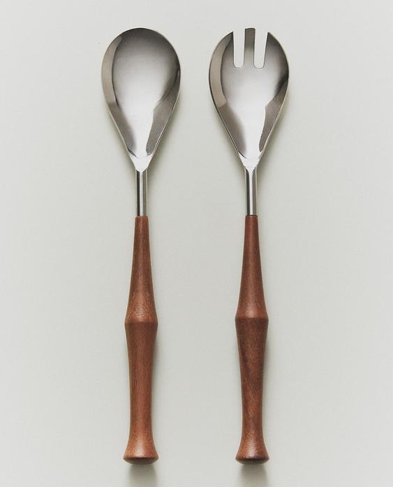 SET OF STEEL AND WOOD SALAD SERVERS (SET OF 2)