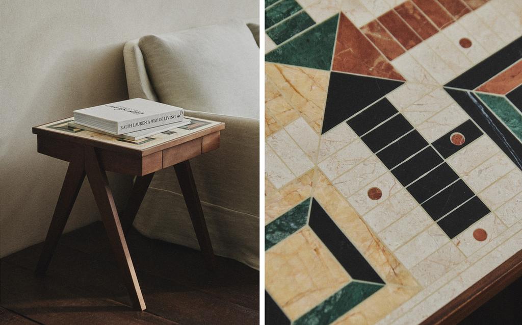SIDE TABLE WITH MARBLE PARCHÍS BOARD SIDE TABLE WITH MARBLE PARCHÍS BOARD