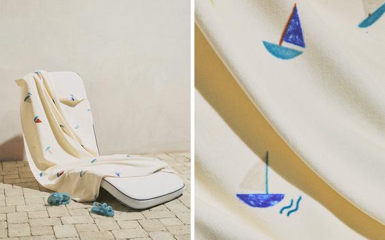 SERVIETTE ENFANT PLAGE VELOURS BATEAUX