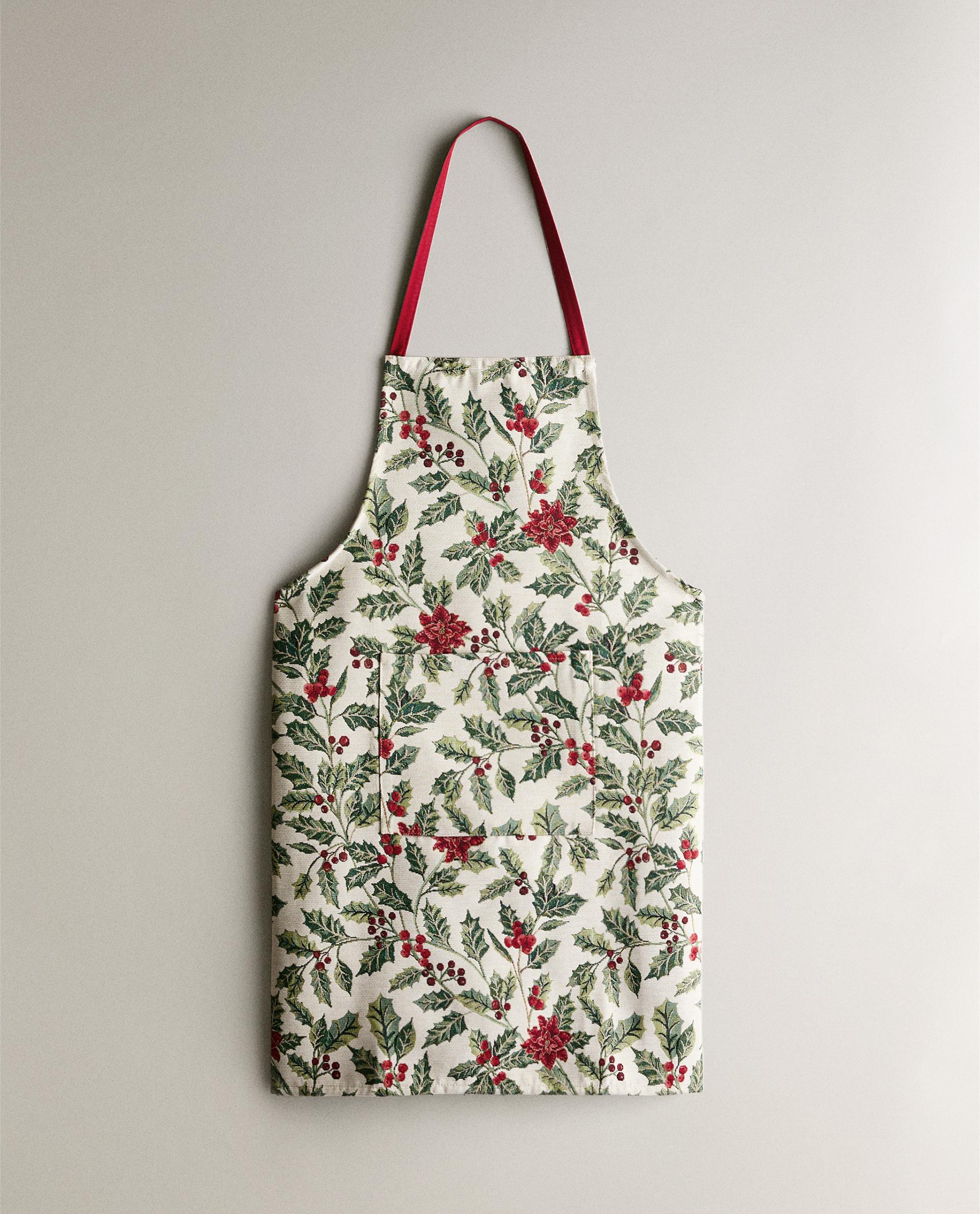 CHRISTMAS POINSETTIA JACQUARD APRON