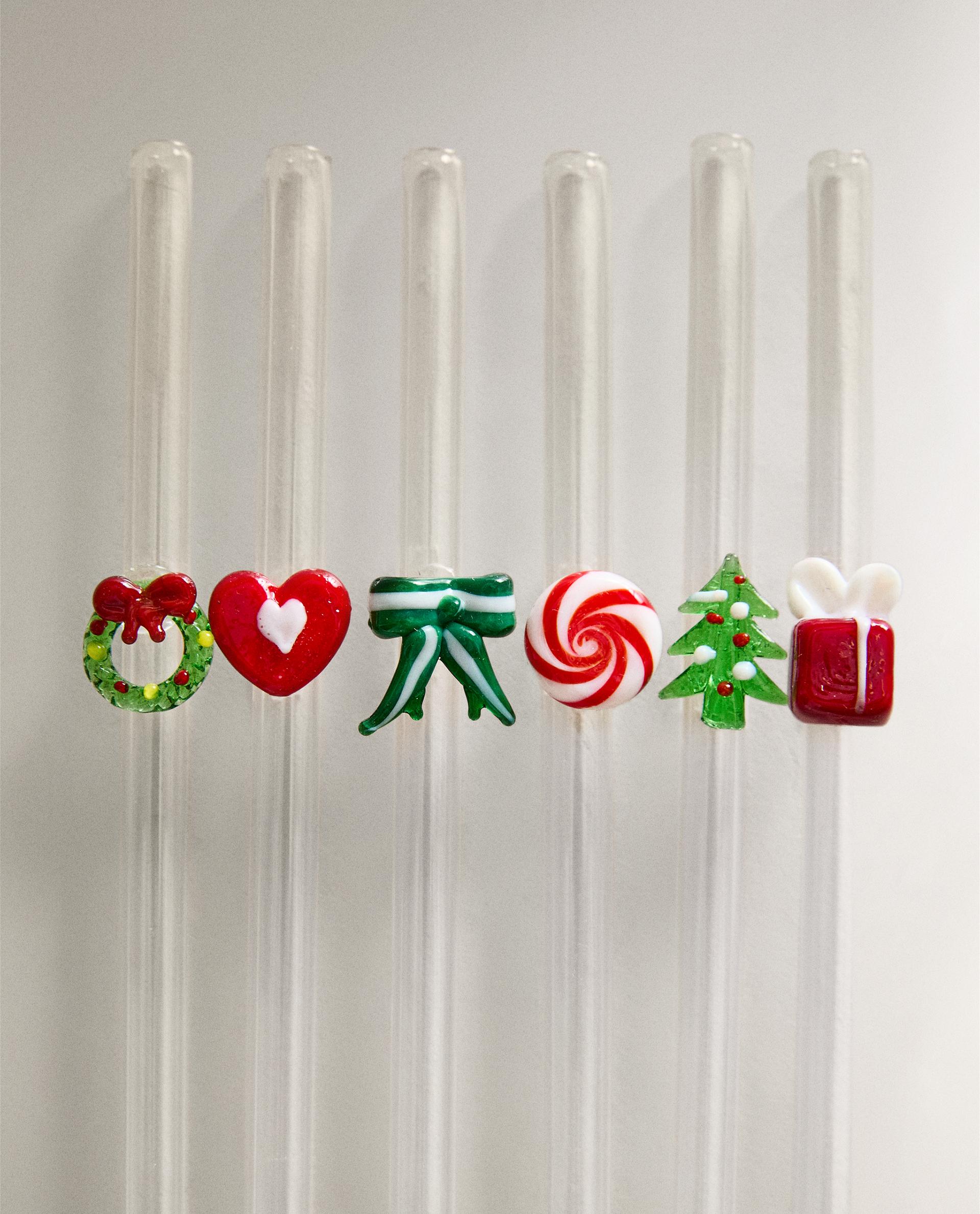 PACK OF CHRISTMAS FIGURE GLASS STRAWS (PACK OF 6)