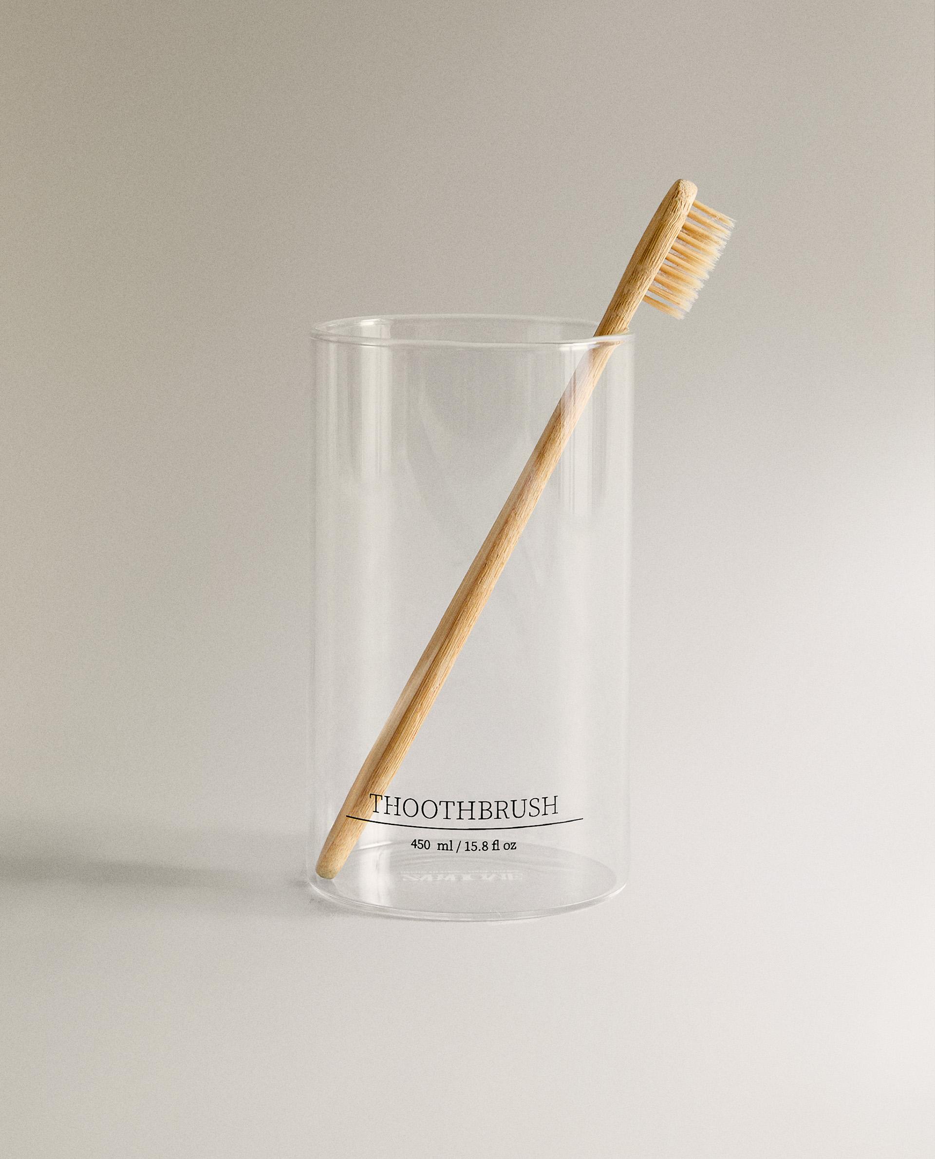 BOROSILICATE GLASS SLOGAN TOOTHBRUSH HOLDER