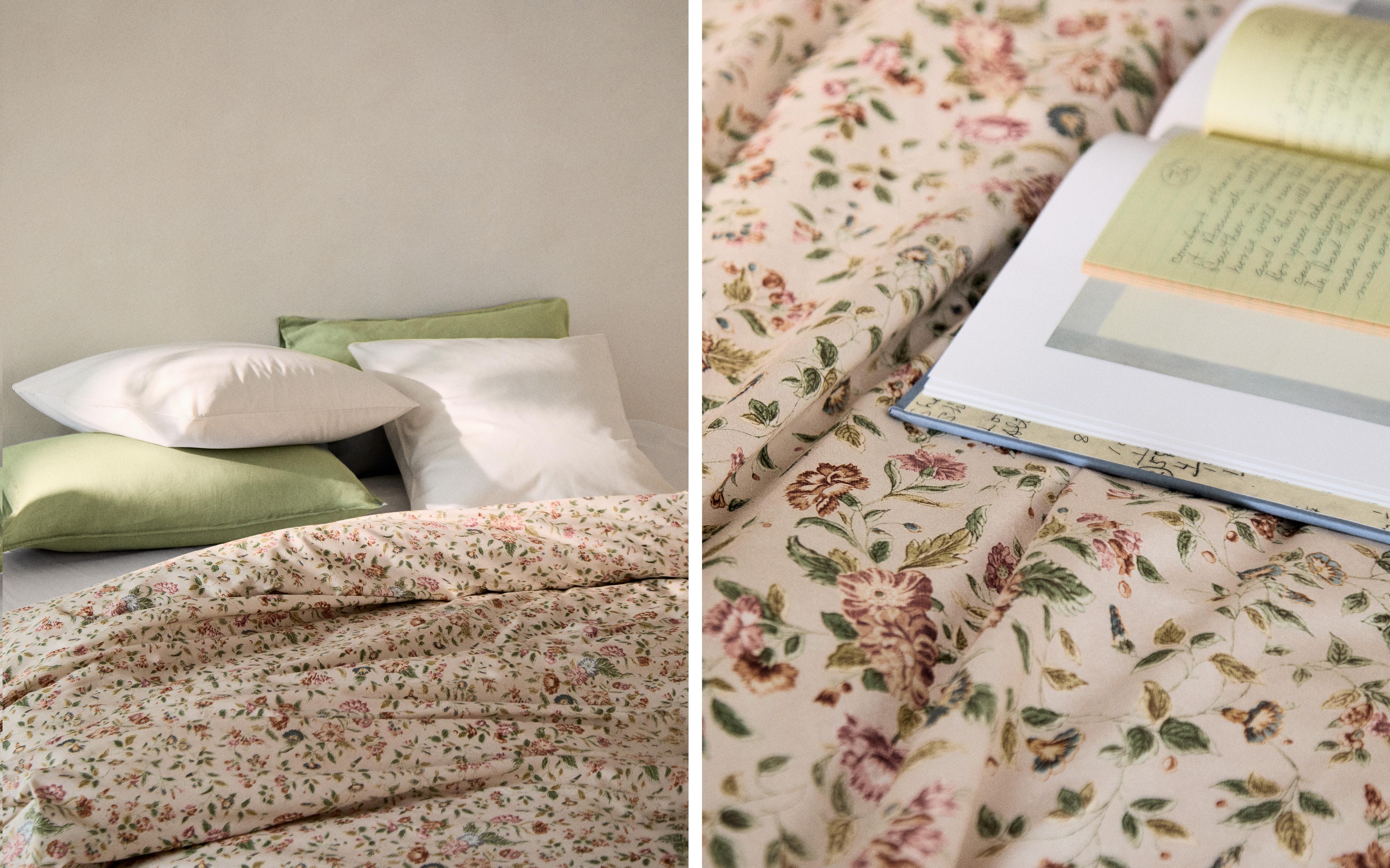 フローラル サテン掛け布団カバー（300スレッドカウント） | Zara Home