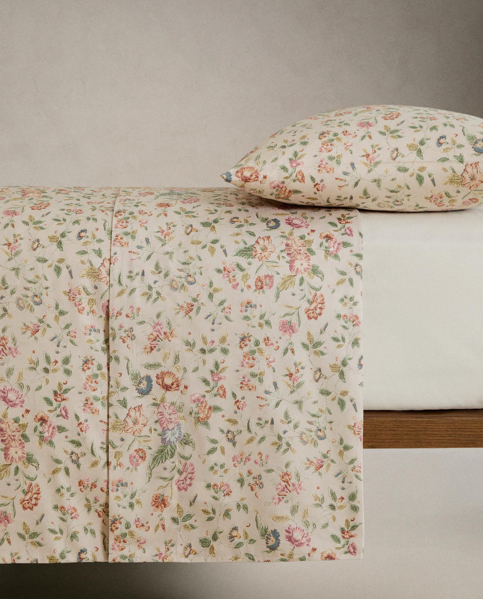 フローラル サテン掛け布団カバー（300スレッドカウント） | Zara Home