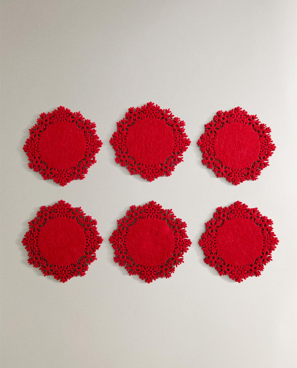 SET OF CHRISTMAS SNOWFLAKE FELT COASTERS (SET OF 6)