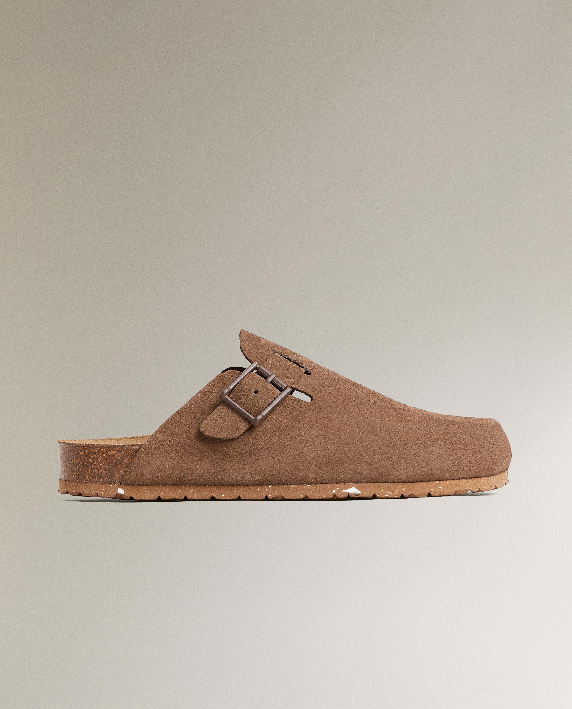 Sandalias Cuero Hombre Zuecos De Piel ZARA Para Hombre Marrón