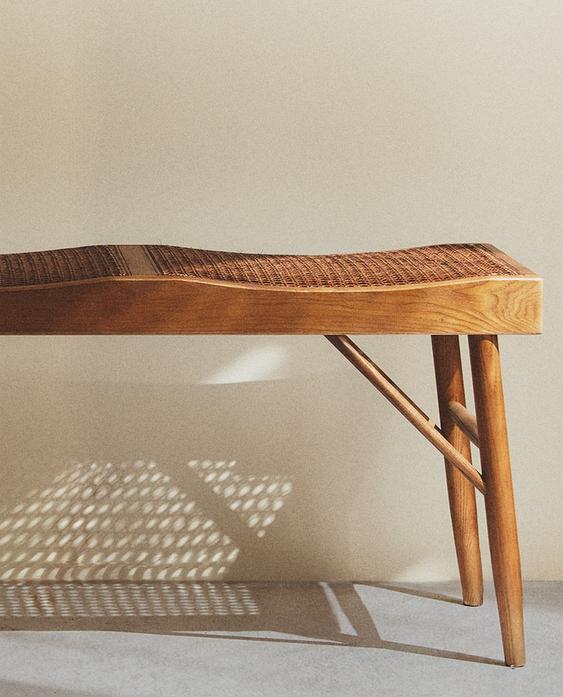 WOOD AND RATTAN BENCH WOOD AND RATTAN BENCH