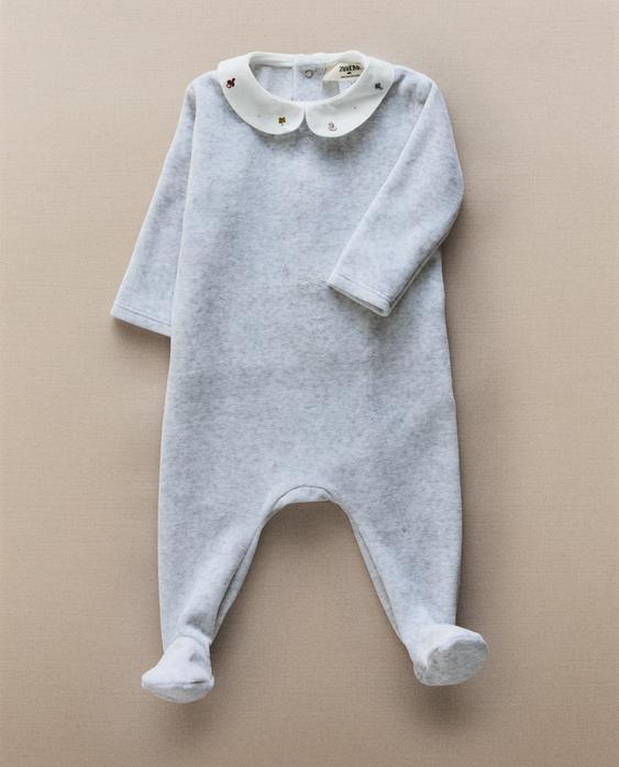 BABY ROMPER WITH EMBROIDERED COLLAR BABY ROMPER WITH EMBROIDERED COLLAR