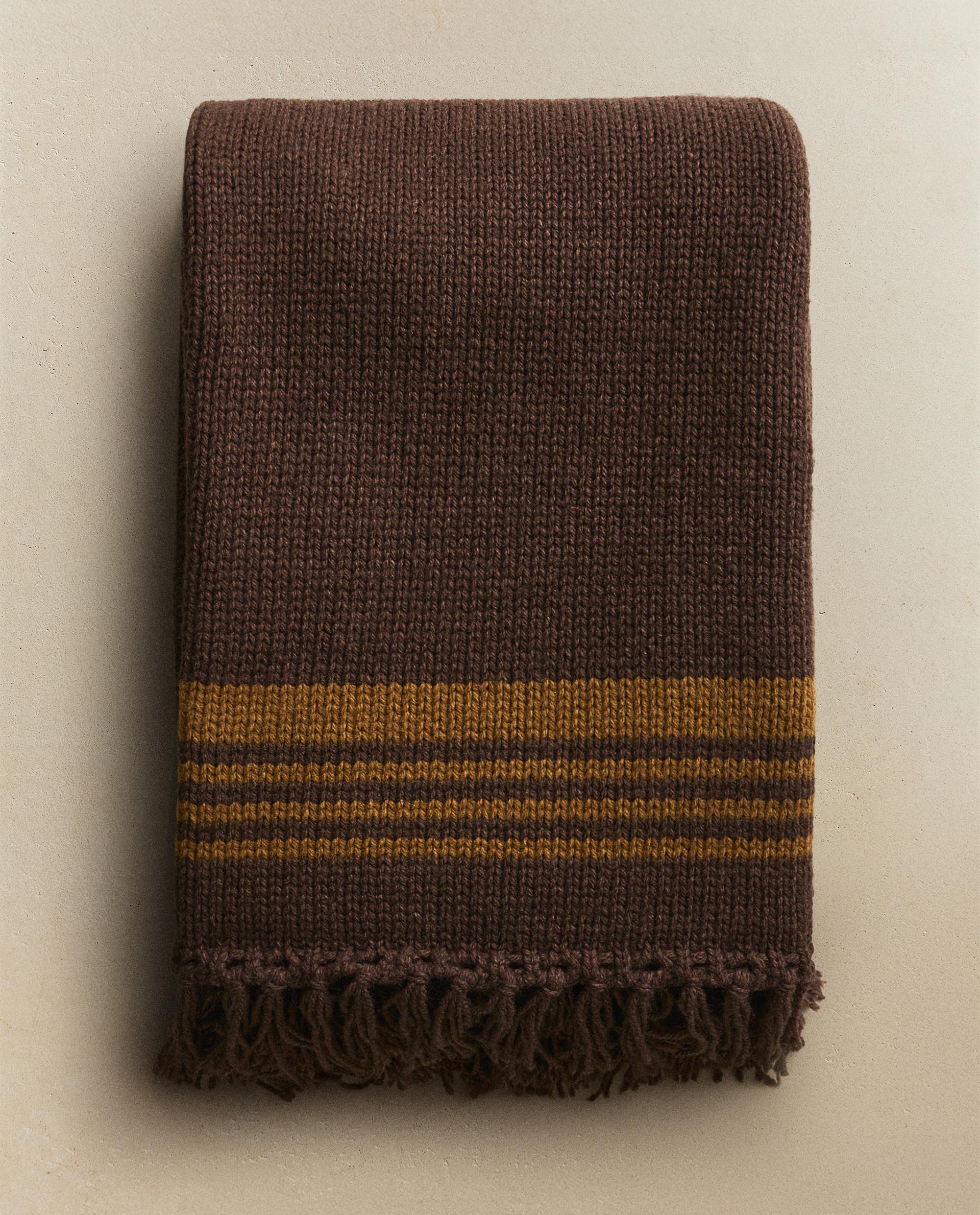 ZARA  フリンジ 付き ブランケット ホワイト ブラウン ザラホーム フリンジニット ブランケット | Zara Home 日本/Japan