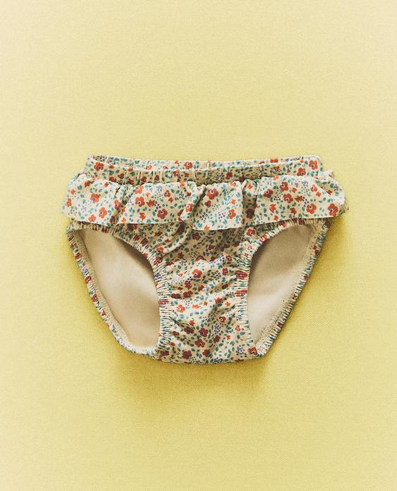 프릴 플로랄 프린트 비치 베이비 팬츠