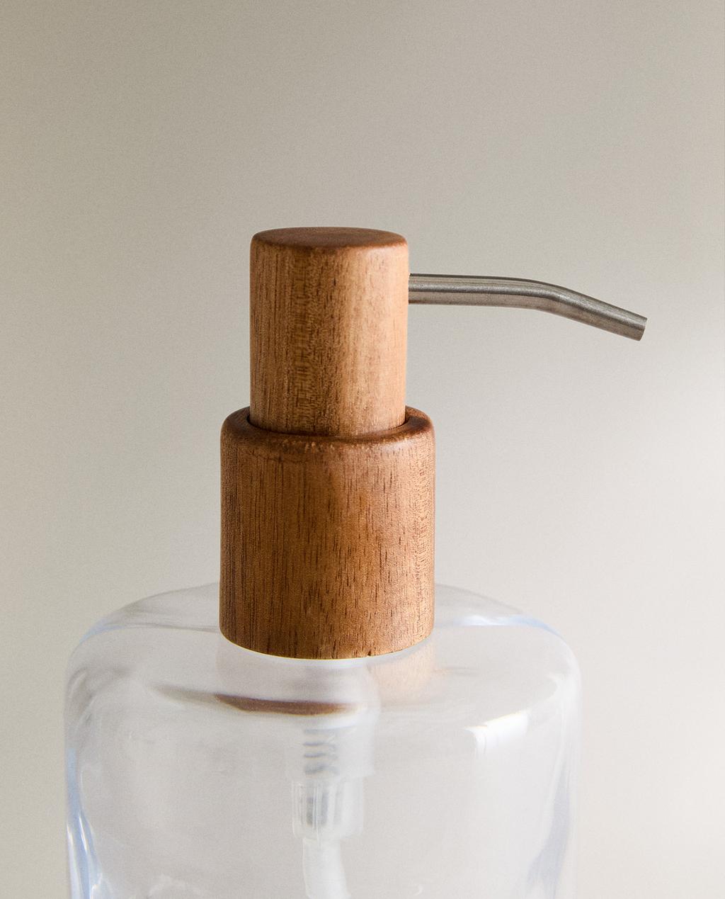 GLASS AND WOOD BATHROOM DISPENSER