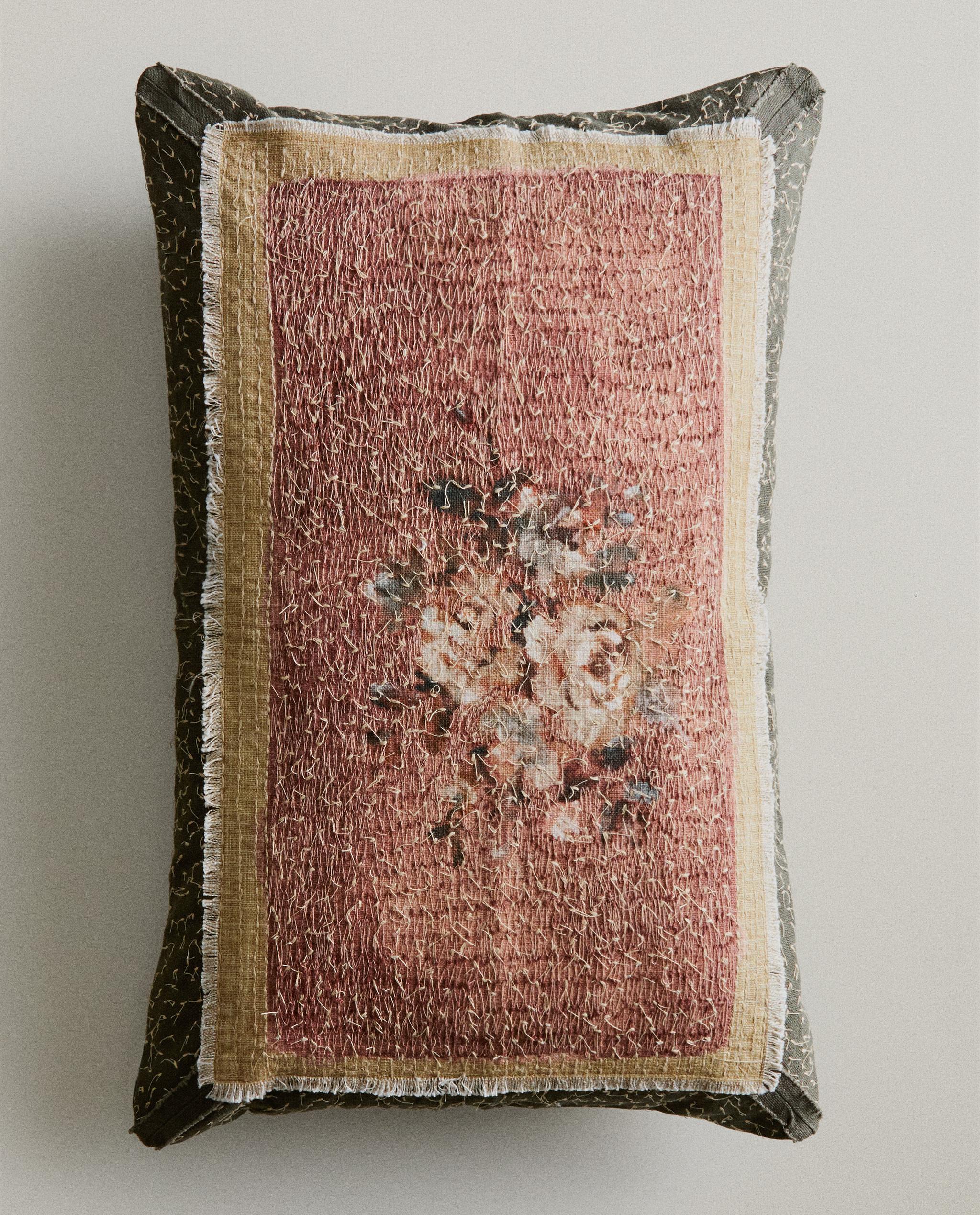 FLORAL APPLIQUÉ CUSHION COVER