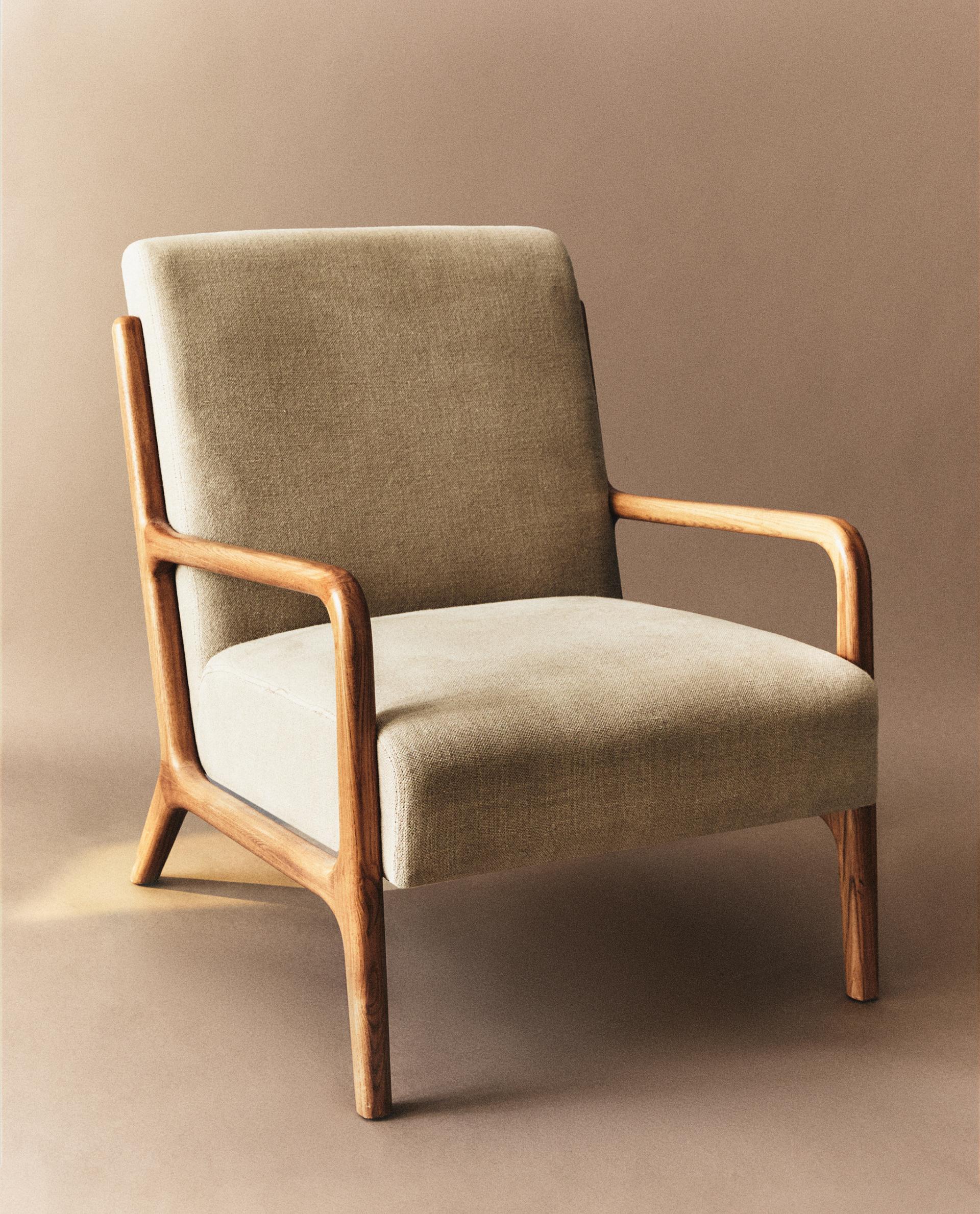 ASH WOOD AND LINEN ARMCHAIR