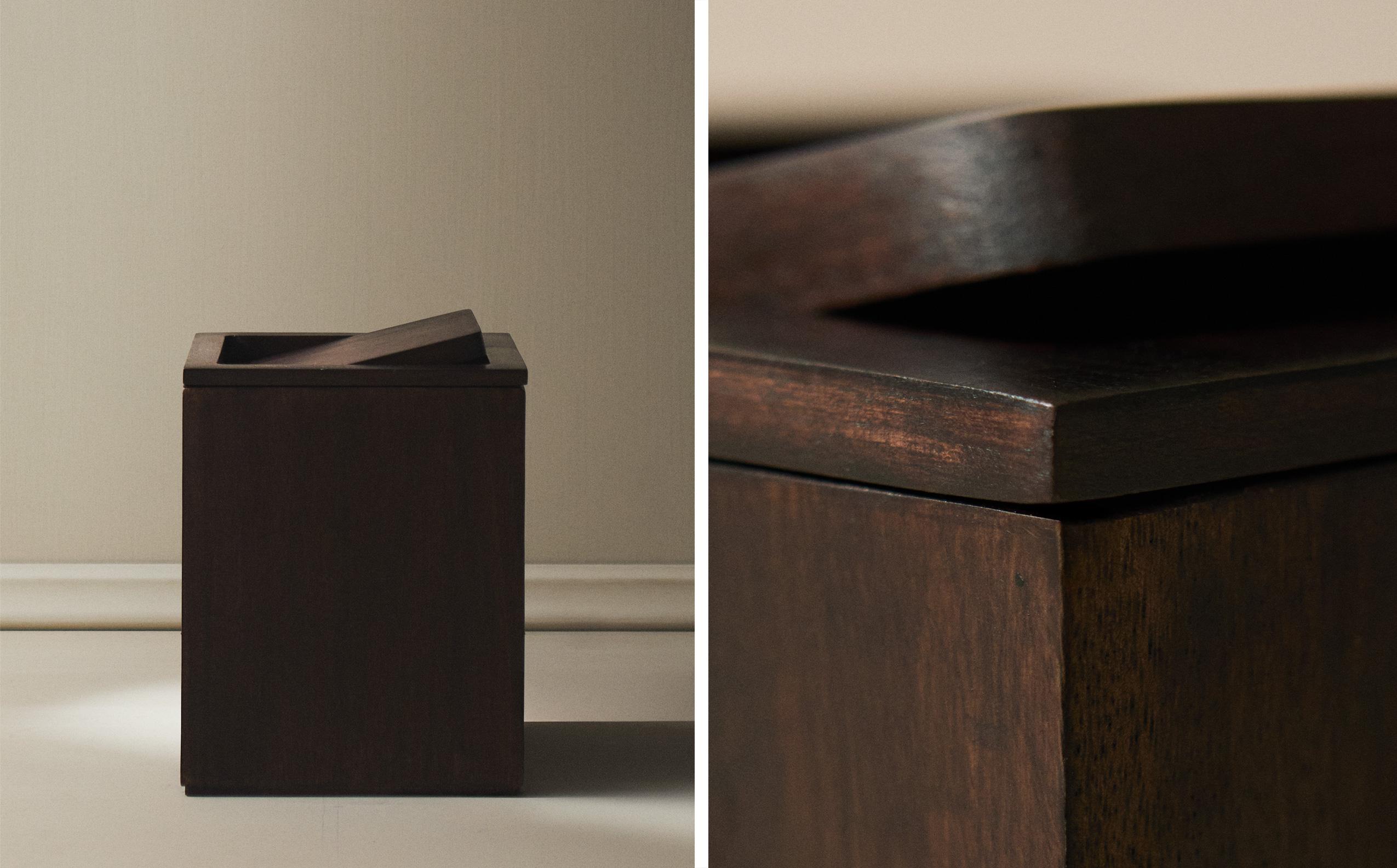 SQUARE DARK WOODEN BATHROOM BIN product thumbnail 2