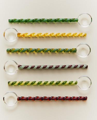 חבילה של כפיות קינוחים מזכוכית צבעונית (חבילה של 6 יח')