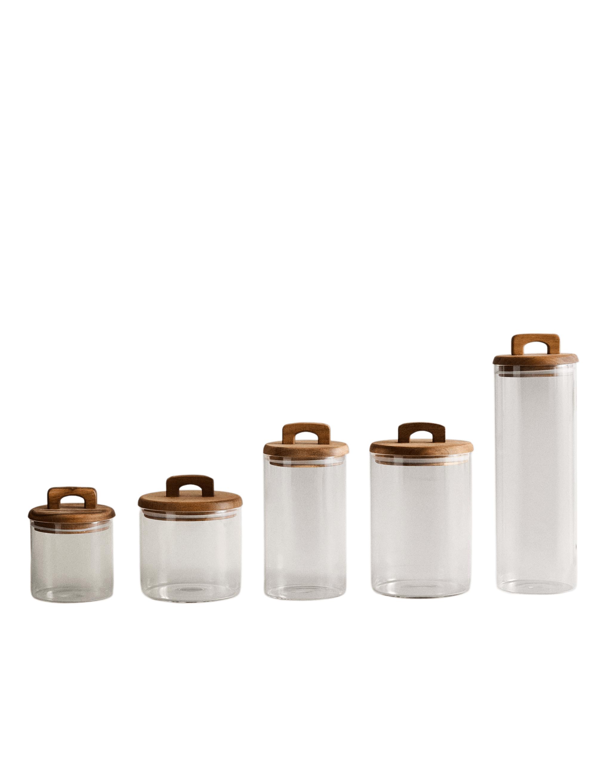 BOROSILICATE GLASS AND WOOD STORAGE JAR