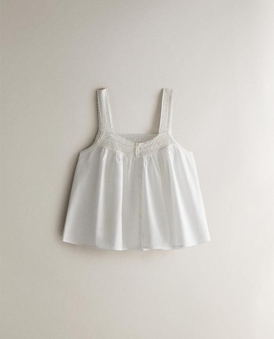 STRAPPY COTTON TOP WITH LACE TRIM STRAPPY COTTON TOP WITH LACE TRIM