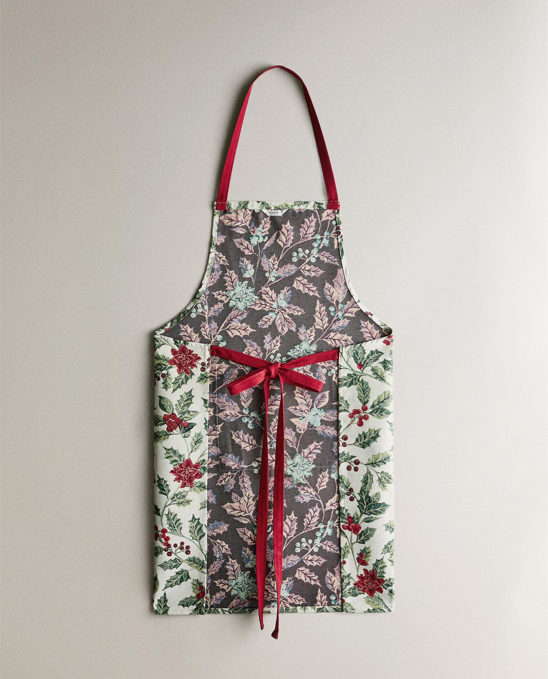 CHRISTMAS POINSETTIA JACQUARD APRON