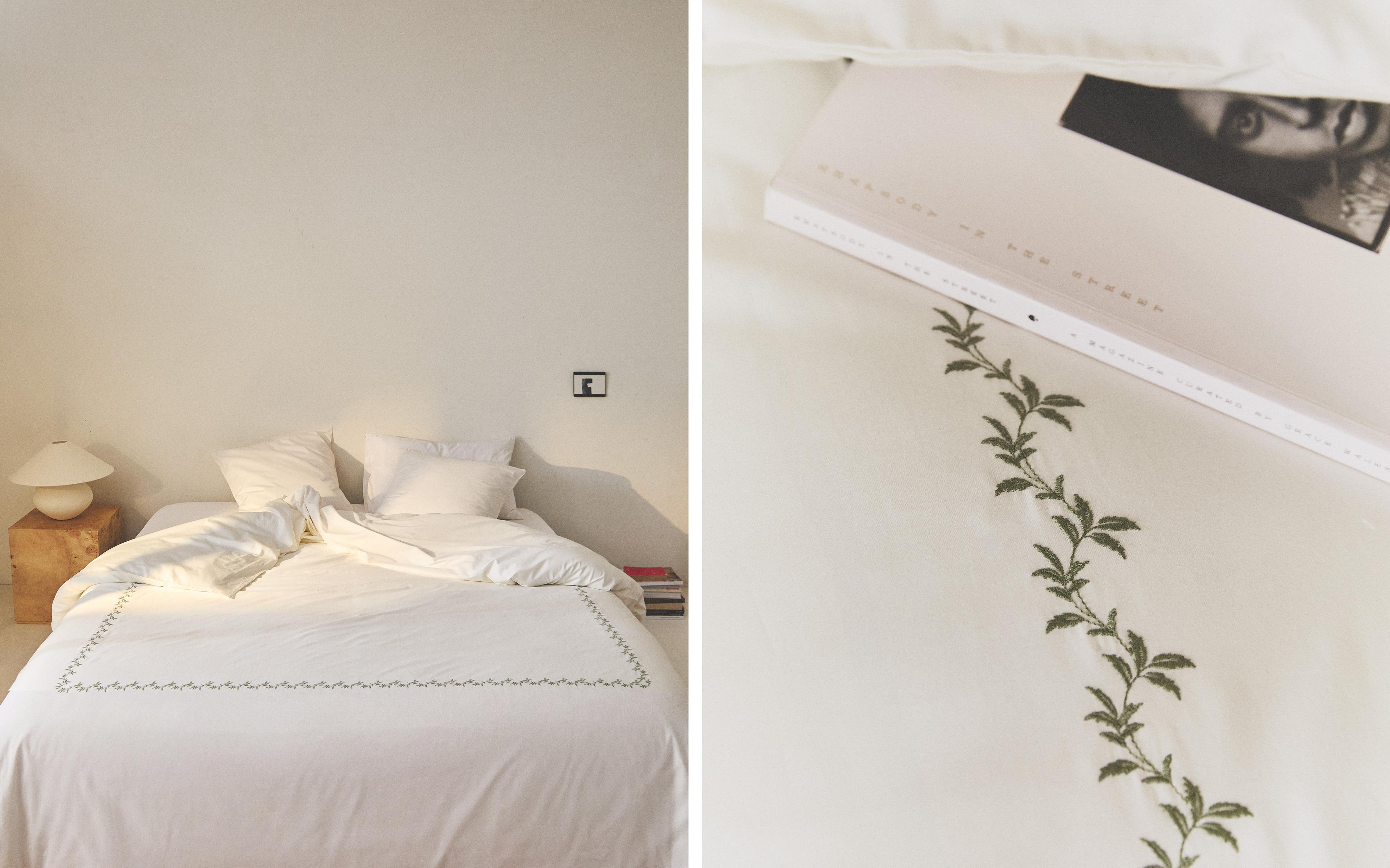 SATEEN DUVET COVER WITH EMBROIDERED LEAVES product thumbnail 9