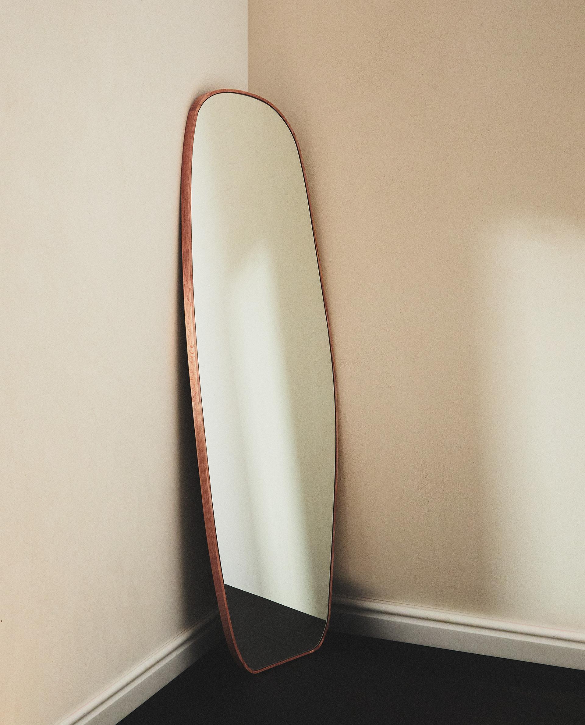 Irregular-Shaped Oak Wood Wall Mirror