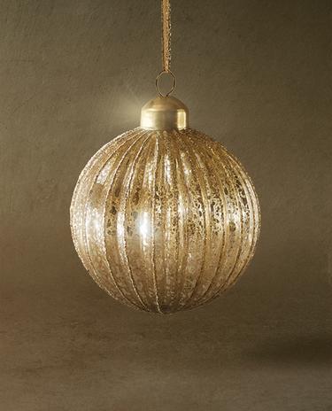 GLITTERY GLASS CHRISTMAS TREE DECORATION WITH STRIPES