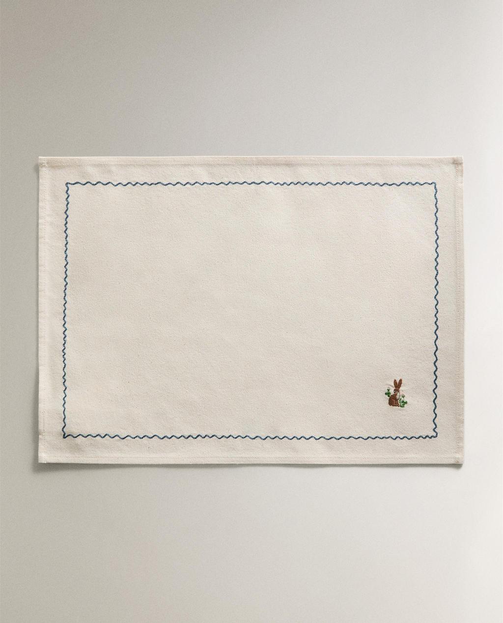 COTTON PLACEMAT WITH RABBIT EMBROIDERY