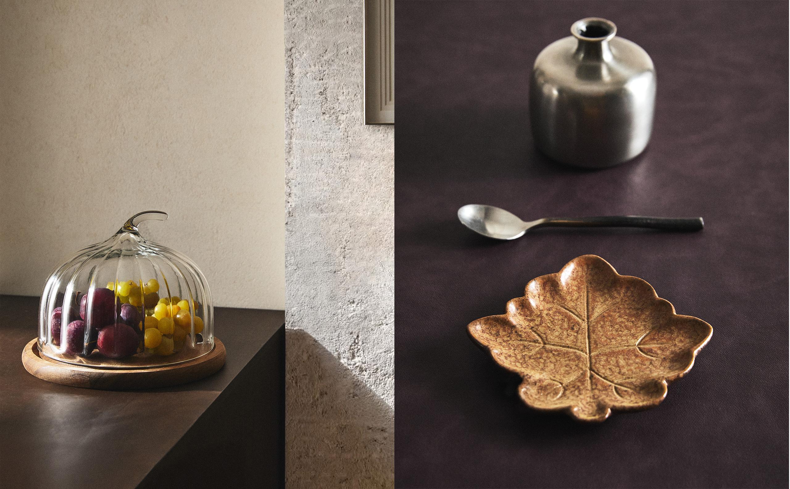 カボチャのタルト皿と葉っぱのストーンウェアプレート | Zara Home