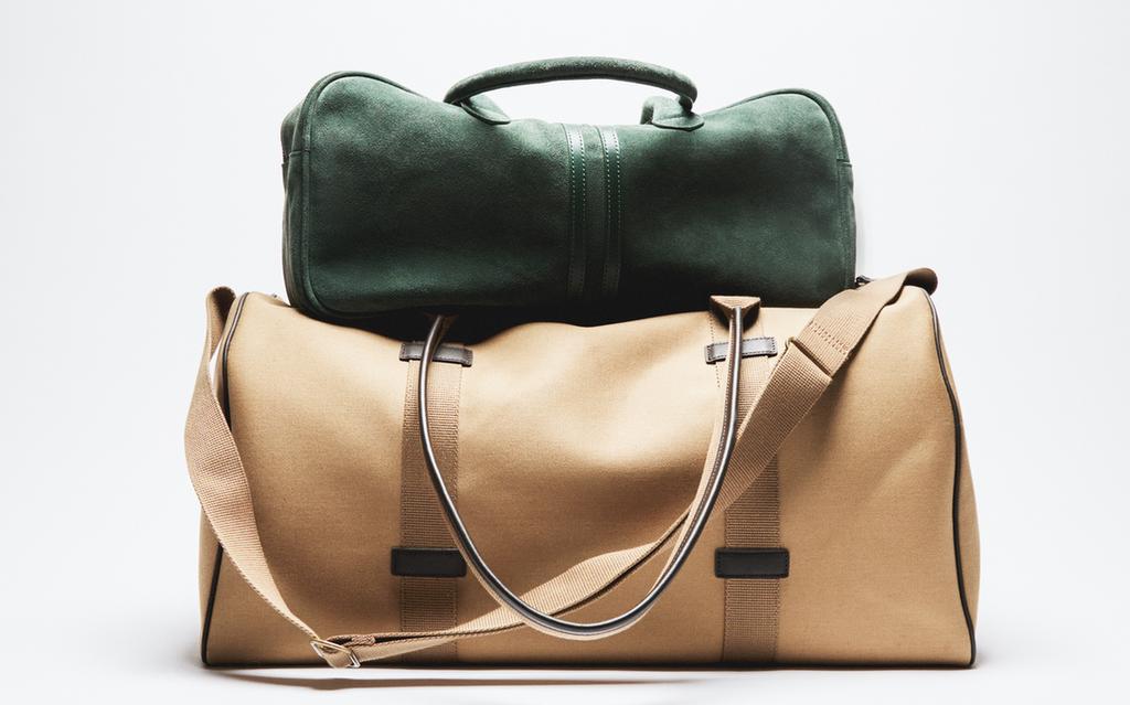 COTTON AND LEATHER TRAVEL BAG