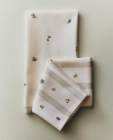 LOT TORCHONS CUISINE COTON FRUITS (LOT DE 2)