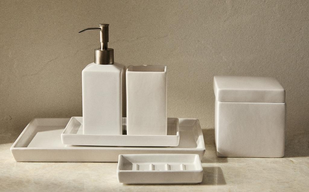 WHITE EARTHENWARE BATHROOM SET