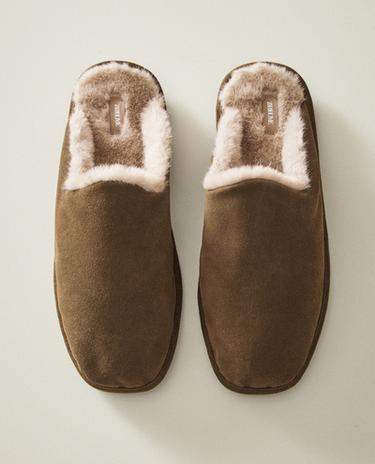 暖かいレザー スリッパ