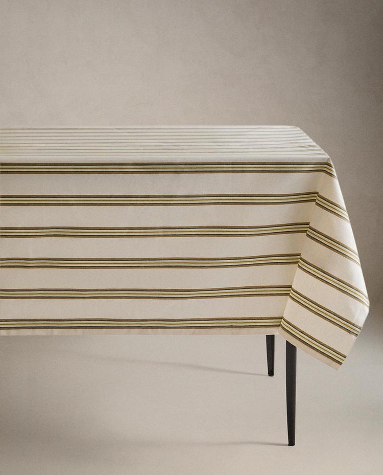 RESIN-COATED TABLECLOTH WITH IRREGULAR STRIPES