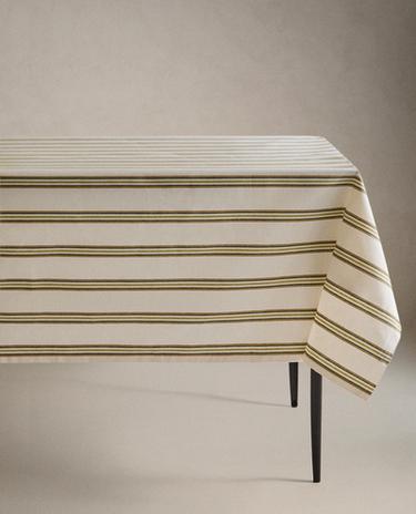 RESIN-COATED TABLECLOTH WITH IRREGULAR STRIPES