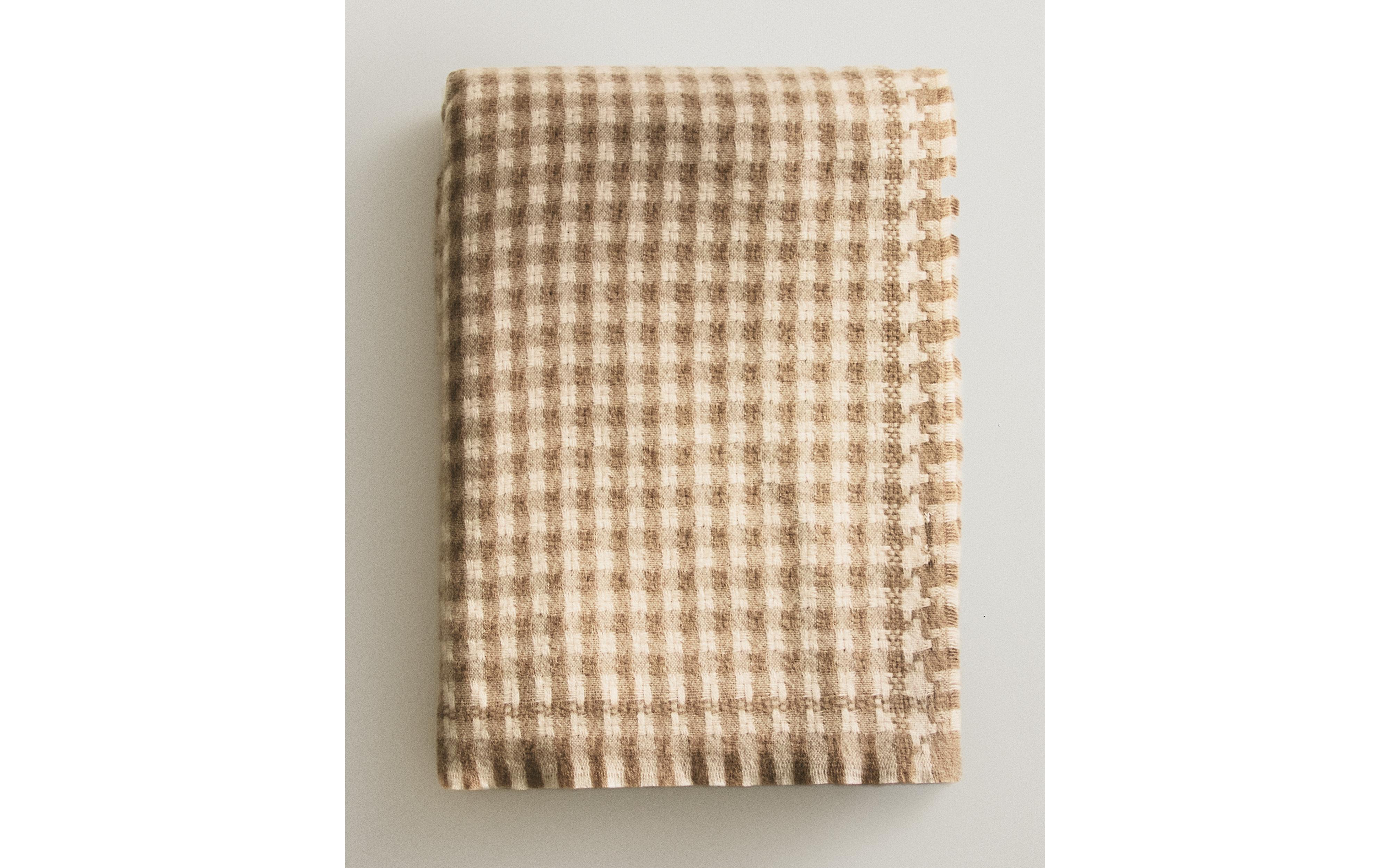 ZARA  フリンジ 付き ブランケット ホワイト ブラウン ザラホーム チェック柄フリンジブランケット | Zara Home 日本/Japan