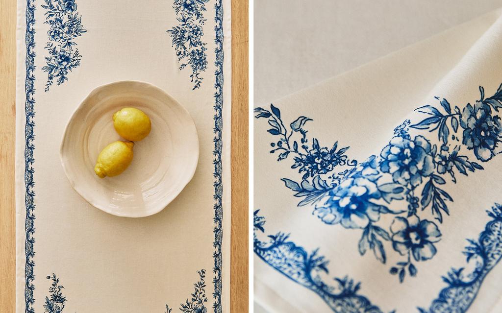 SATINIERTER TISCHLÄUFER MIT BLUMENPRINT SATINIERTER TISCHLÄUFER MIT BLUMENPRINT