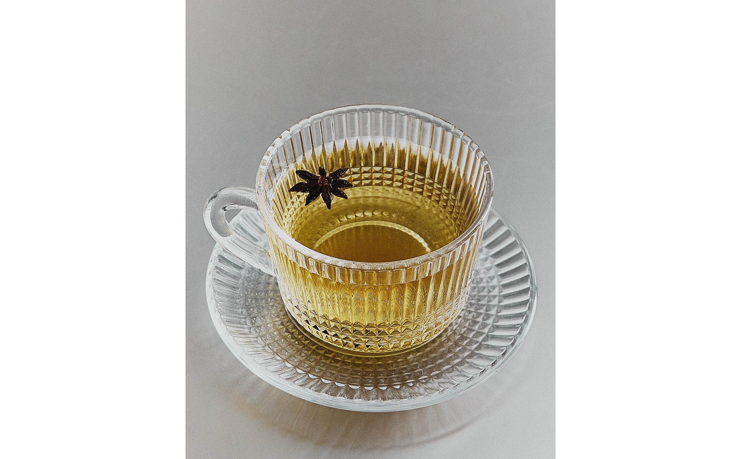 GLASS TEACUP AND SAUCER WITH RAISED GEOMETRIC DESIGN product thumbnail 5
