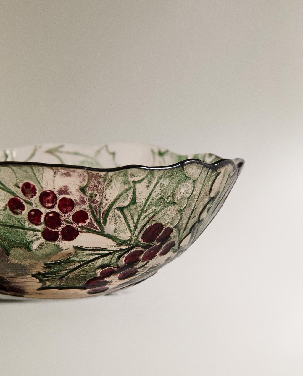 CHRISTMAS HOLLY GLASS BOWL