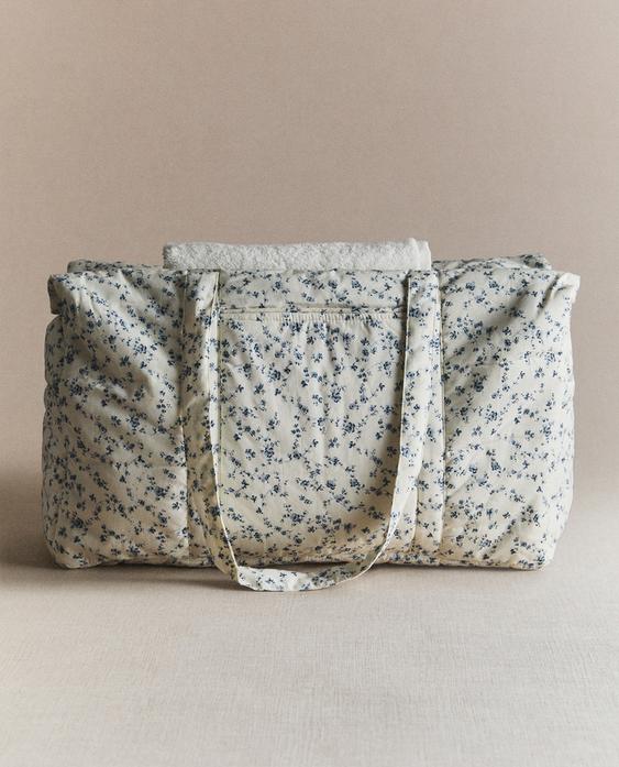 BLUE FLORAL COTTON MATERNITY BAG