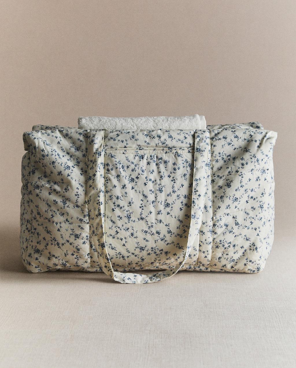 BLUE FLORAL COTTON MATERNITY BAG