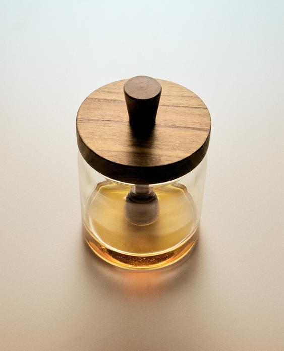 BOROSILICATE GLASS AND WOOD HONEY JAR BOROSILICATE GLASS AND WOOD HONEY JAR